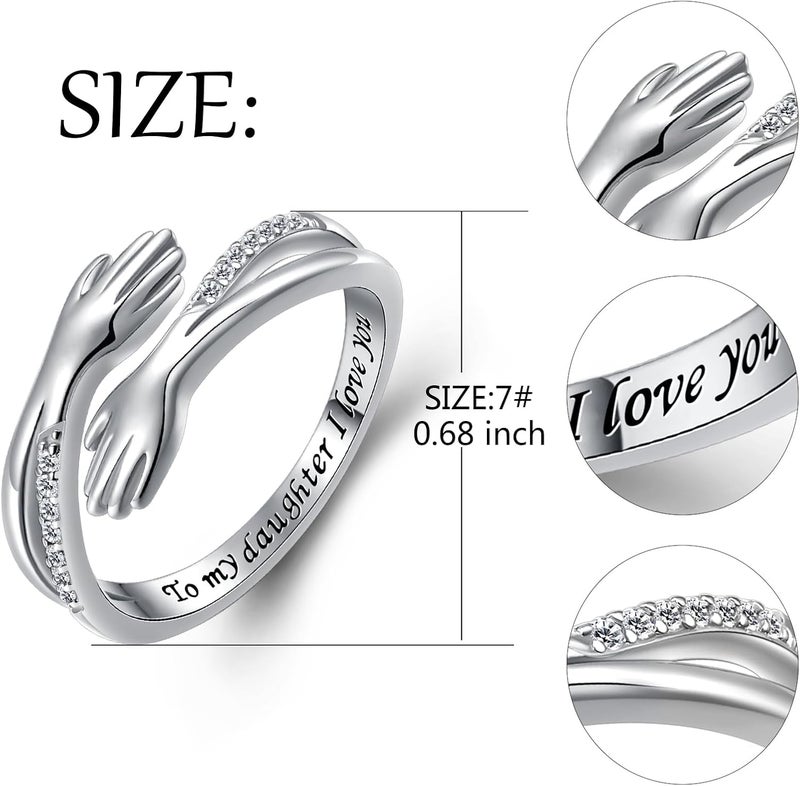 Yearace Hug Ring, S925 Sterling Silver Hug Rings for Women Girl, Hugging Hand Open Promise Ring, Mothers Day Valentine's Day Birthday Gifts - Image 4